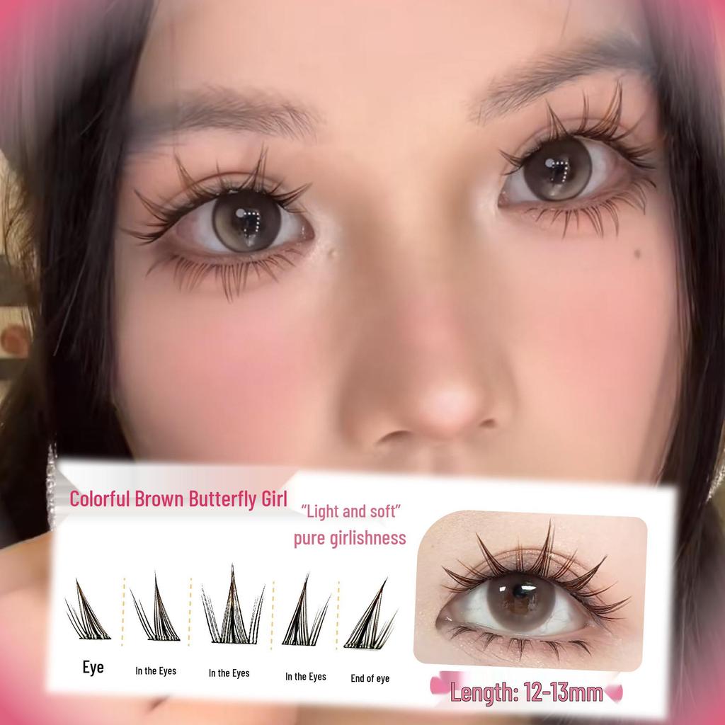 Mengjie Glue-on Brown Butterfly Girl False Eyelashes - Curled, Realistic, Dense, Photogenic, Versatile Style