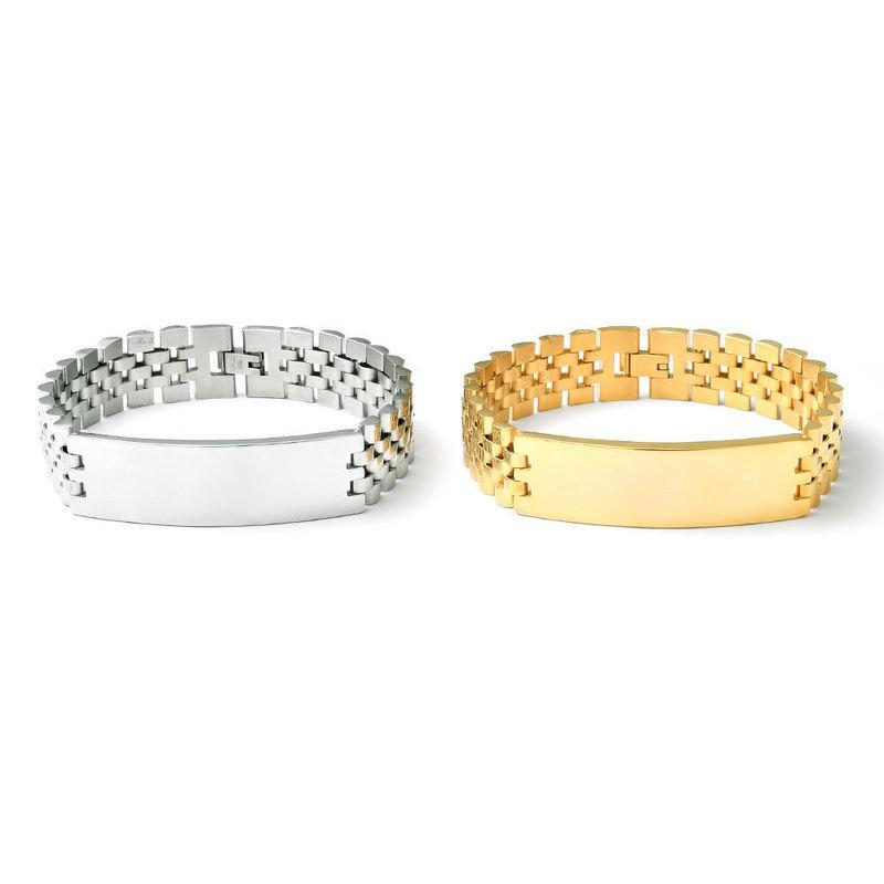 Mens Geometric Blank Titanium Steel Bracelet With Engraving Space Gold Black Tone Fashion OL Style Business Gift