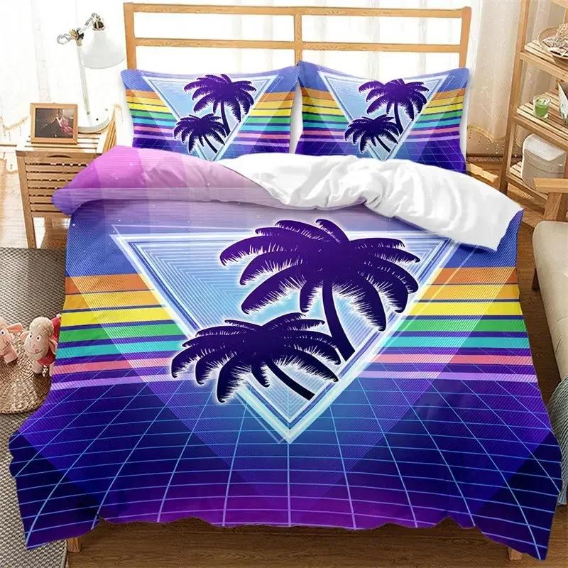 Hawaiian Summer Beach Seascape Palm Trees Comfortable Duvet Quilt Cover Pillowcase Bedding Set Bedroom Decoration Home Textile