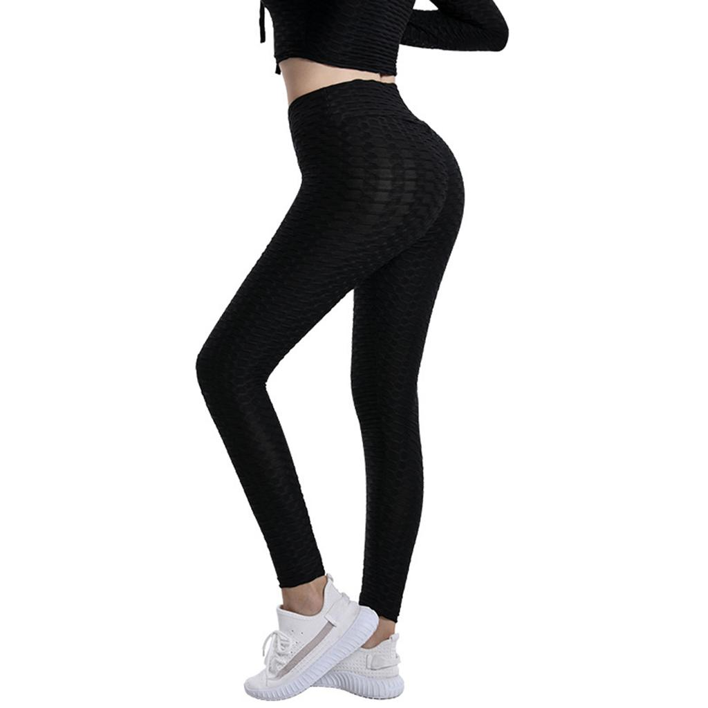 Women's Fashion Jacquarded High Elastic Sports Bodybuilding Cropped Pants Fitness Solided Color High Waist Hip Leggings