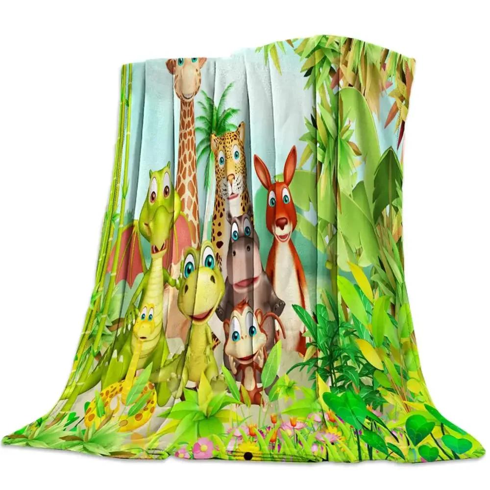Flannel Blanket for Bed Cartoon Forest Animal Tree Fox Bear Rabbit Kids Throw Blanket Portable Super Soft Blanket Warm King Size