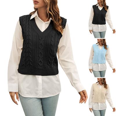 Women's FashionSolid Color Sweater Vest Outer Wear Inner Knitted Sweater