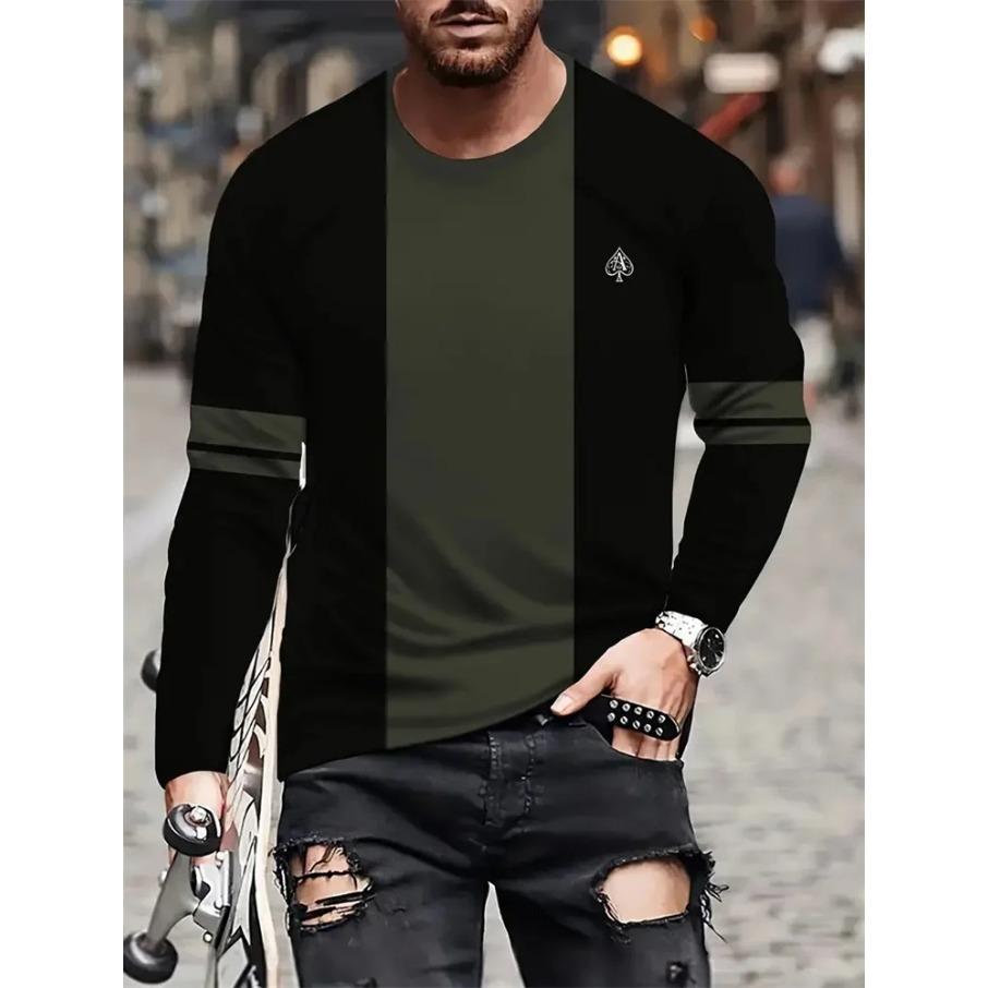 Simple Striped Print Autumn Fashion Crewneck Men's Long Sleeve T-shirt Outdoor Street Fashion Top Everyday Casual Comfort