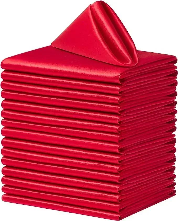 60 Pack 30*30cm Wine Red Satin Table Napkins Soft Smooth Cloth Napkins Silky Satin Cloth Napkins for Restaurant Party Decoration