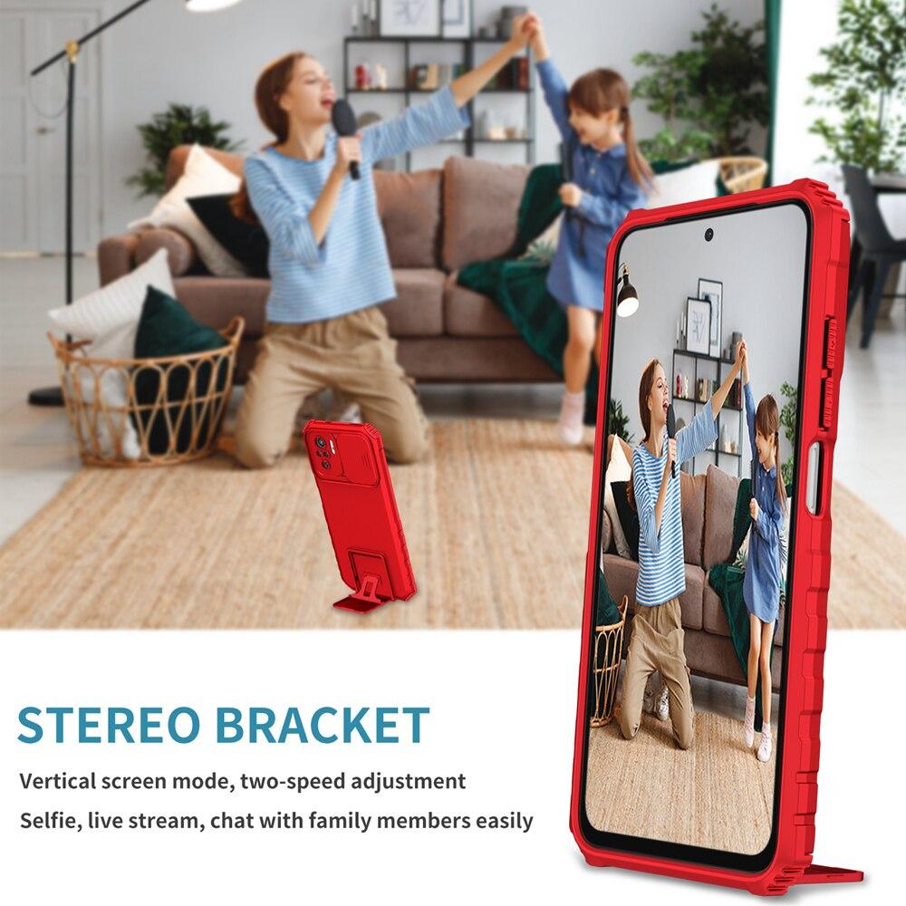 KEYSION Shockproof Case for Xiaomi POCO M5S Slide Camera Lens Protection Live Stand Phone Back Cover for Redmi Note 10S 10 Pro 4G