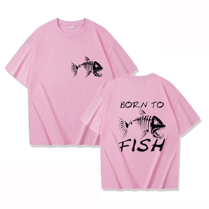Geboren zum Angeln Lustiges Shirt Mode Angler T-Shirts Kurzarm Lustige Angelliebhaber T-Shirts Lässiges Sommer Herren Street T-Shirt