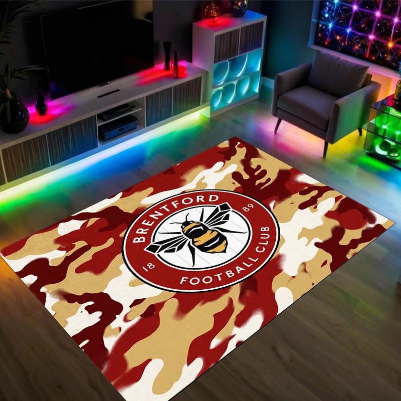 Brentford Football Design Crystal Velvet Carpet Cozy Non?Slip Printed Rug For Bedroom Living Room Entrance