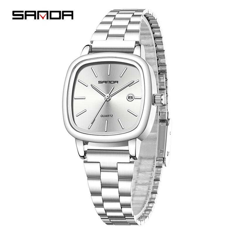 Retro Light Luxury Gold Square Watch with Large Dial and Calendar - High-Value Steel Band for Couples