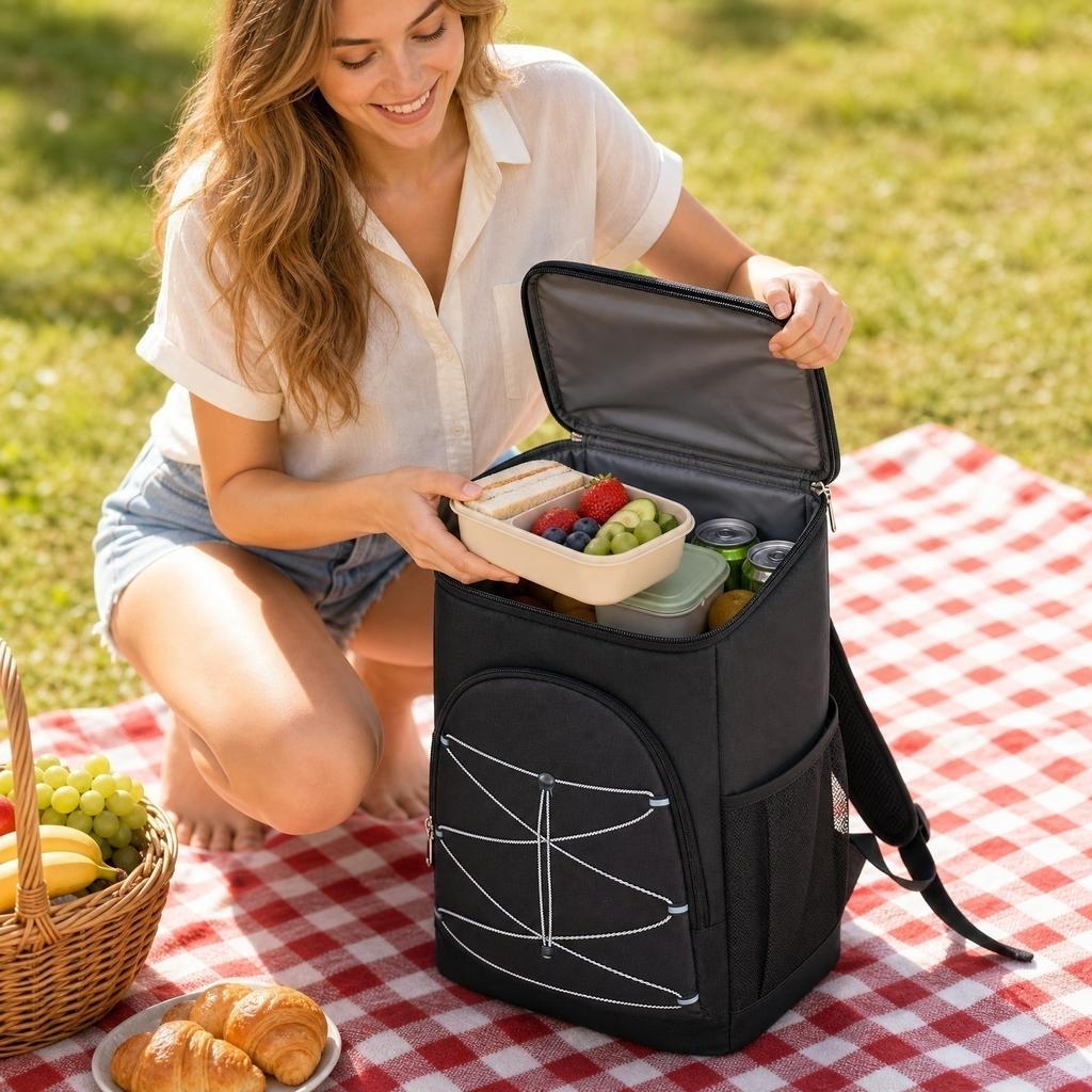 Oxford Fabric Insulated Backpack Cooler Bag with Zipper Large Capacity Portable Thermal Lunch Bag for Outdoor Travel Picnic Camping