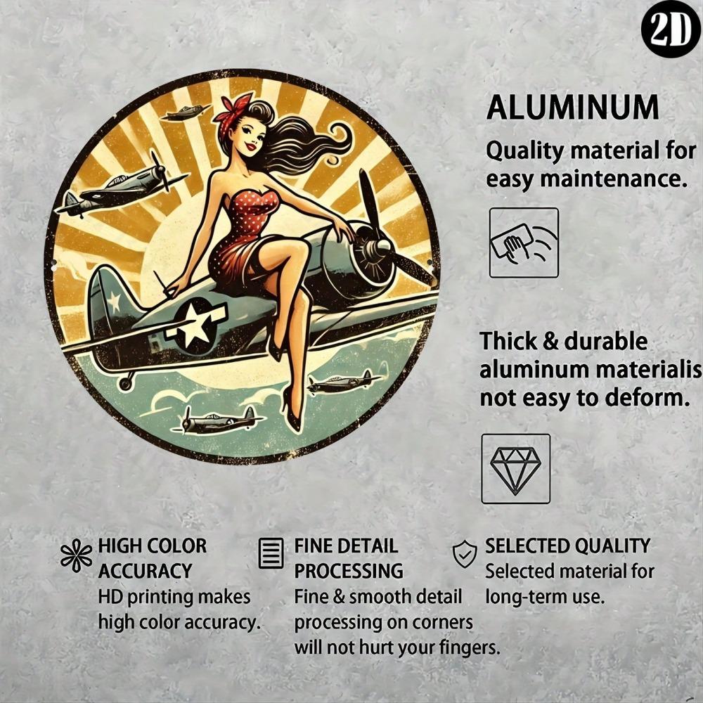 Vintage Pinup Girl Aviation Metal Tin Sign 8 Inch Retro Wall Art for Home Bar Cafe Gift