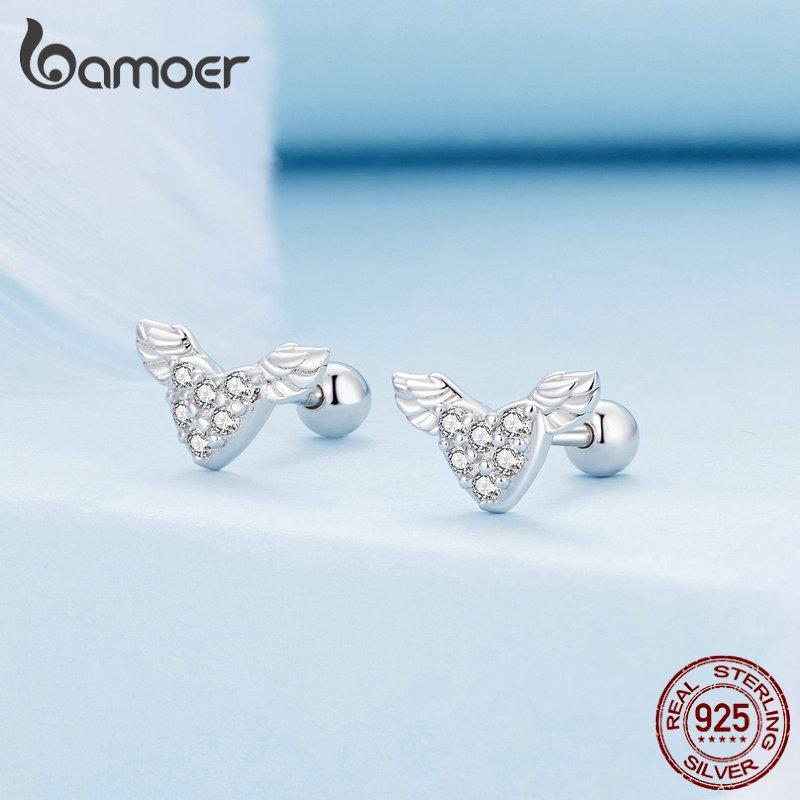 

Женские серьги BAMOER из стерлингового серебра 925 пробы с изысканным цирконом «Любовь и крылья» 925 silver