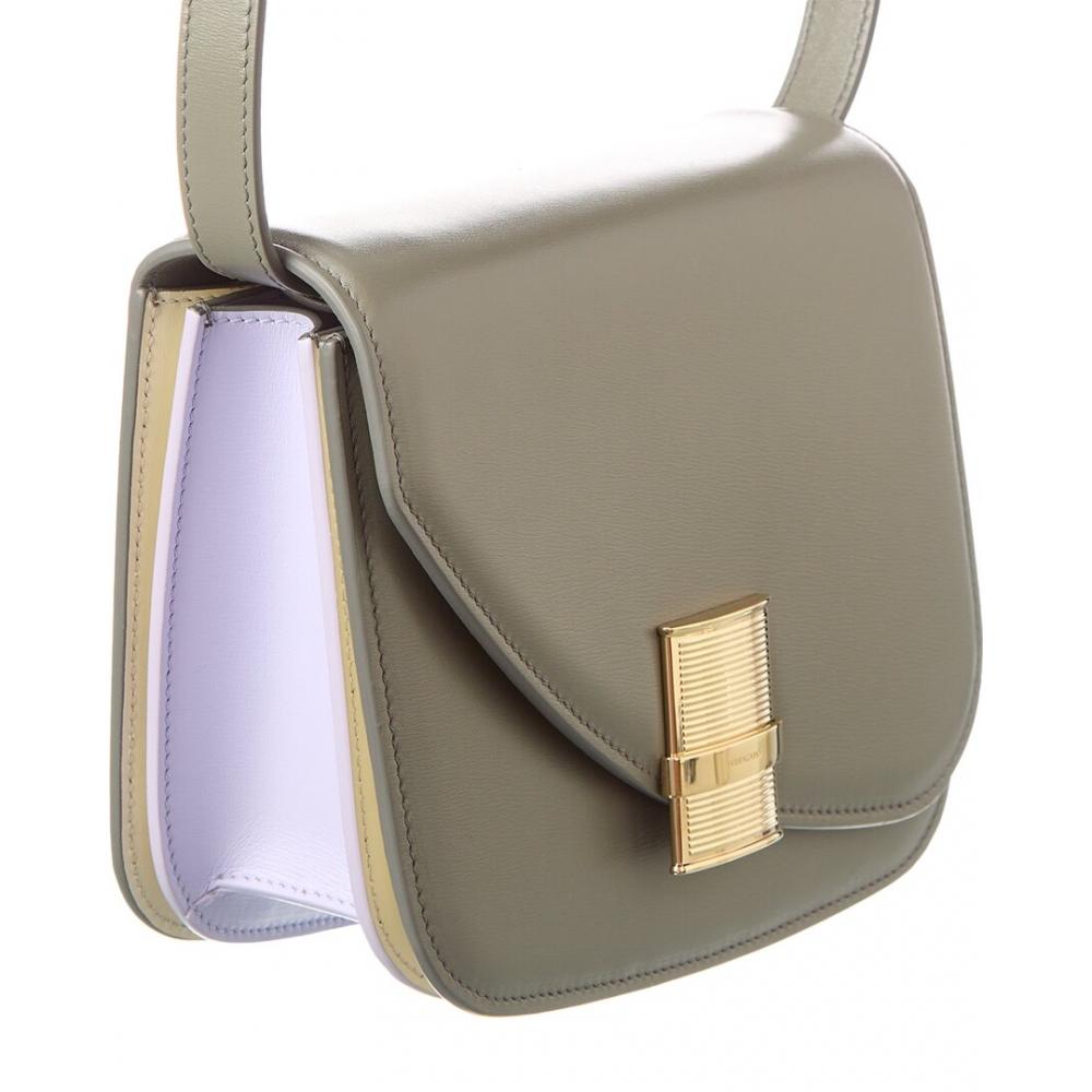 Salvatore Ferragamo Ferragamo Fiamma Small Leather Crossbody Grey