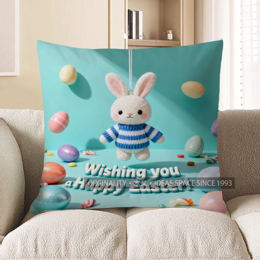 

2D Cute Easter Bunny With Eggs Pillow Cover Pattern Cushion Cover Suitable For Sofa Bedroom Car Pillow Cover 40x40cm