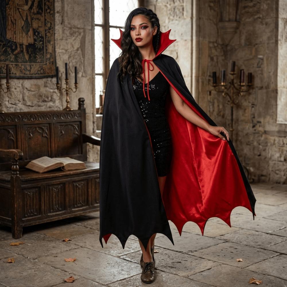 Stand-up Collar Halloween Hooded Cloak Solid Color Witch Cape Carnival Festival