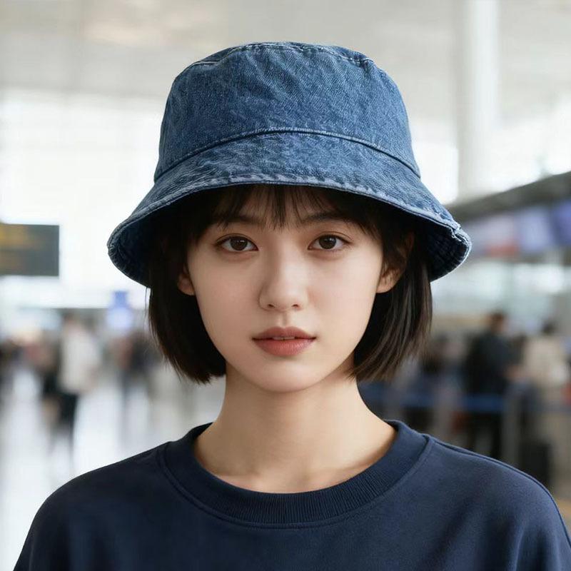 Bucket hat women's autumn Japanese face small simple bucket hat Korean version big head circumference sun hat