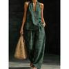 1116 Summer Cool Neck Suit Women's Temperament V-Neck Off-Shoulder Top + High Waist Wide Leg Pants Two-piece Set
