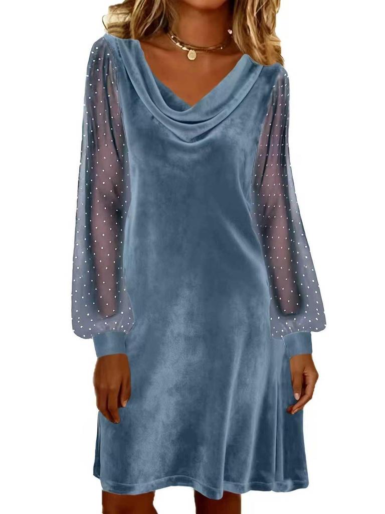 2026 Spring European & American Women's Solid Color V-Neck Mesh Puff Top