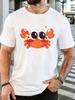 Unisex Short Sleeve T Shirt Cute Crab With Flowers Graphic Tee Sea Animal Print Tops Summer Soft Casual Street Wear For Adult Male