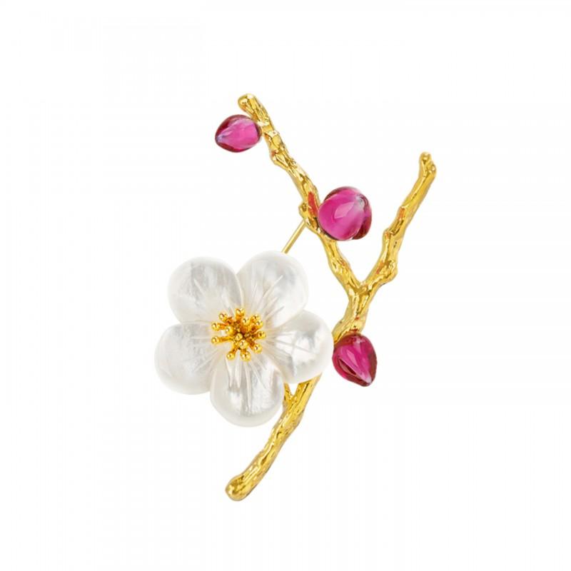 Elegant Plum Blossom Brooch Vintage Style Mother Of Pearl Inlay Luxury Womens Clothing Accessory Floral Design