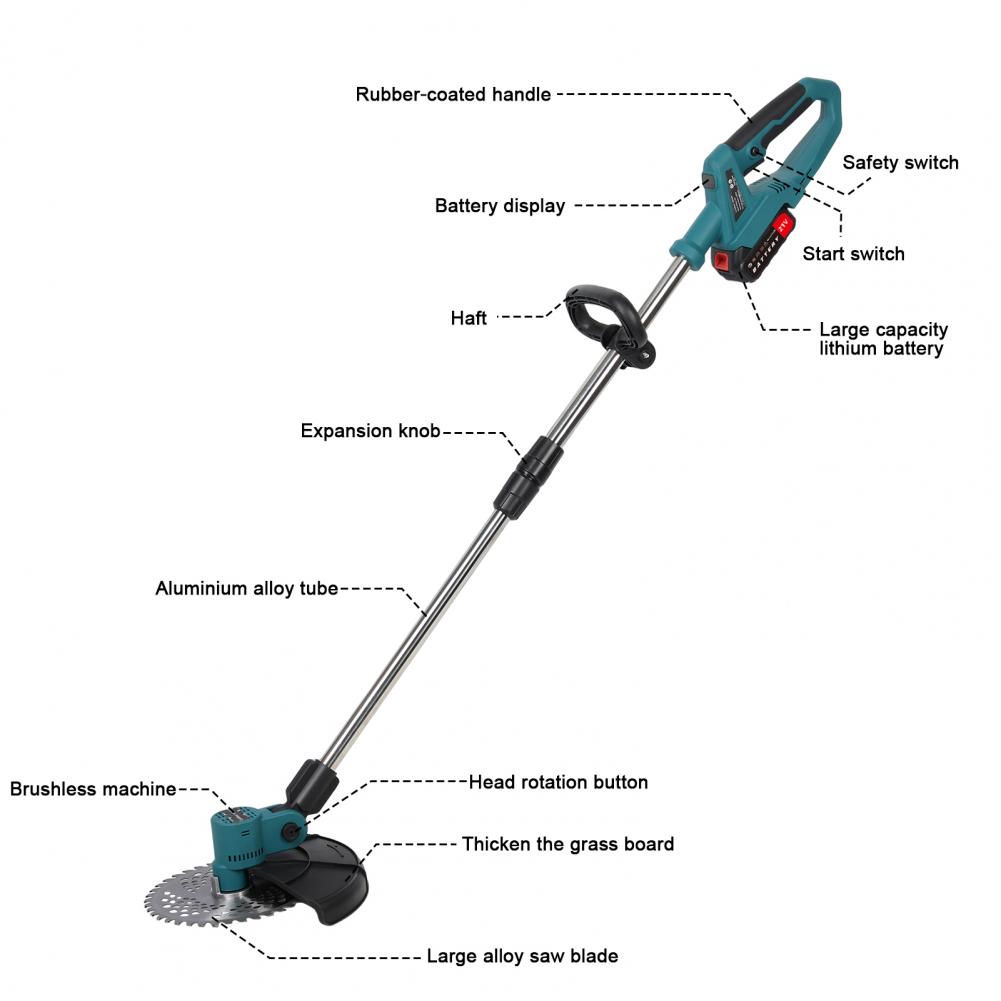 9Inch Brushless Motor Weed Eater Retractable Electric Weed Mower Cordless Trimmer Battery Power Rechargeable Handheld Lawn Mower