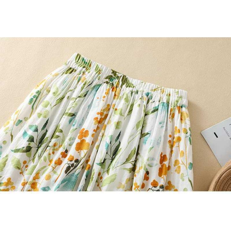 Summer A-Line Floral Big Hem Lined Half-body Skirt