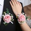 Suit Corsage Wedding Wristlet Band with Faux Pearl Embellished Simulated Roses Bride Groom Romantic Floral Accessories Prom Decoration