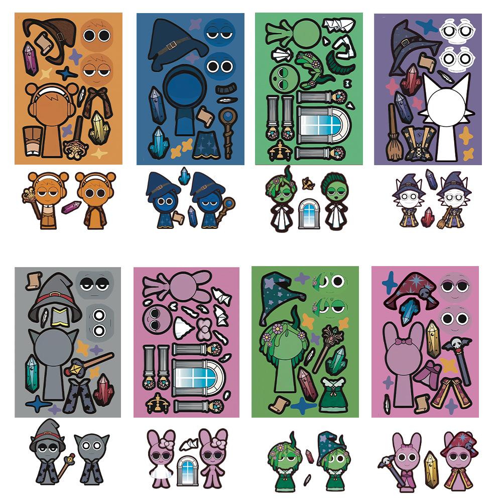 8Pcs Cartoon Sprunkie Stickers Make Your Own Sprunkie Sticker Make A Face Stickers For Kids Diy Stickers Party Supplies Crafts