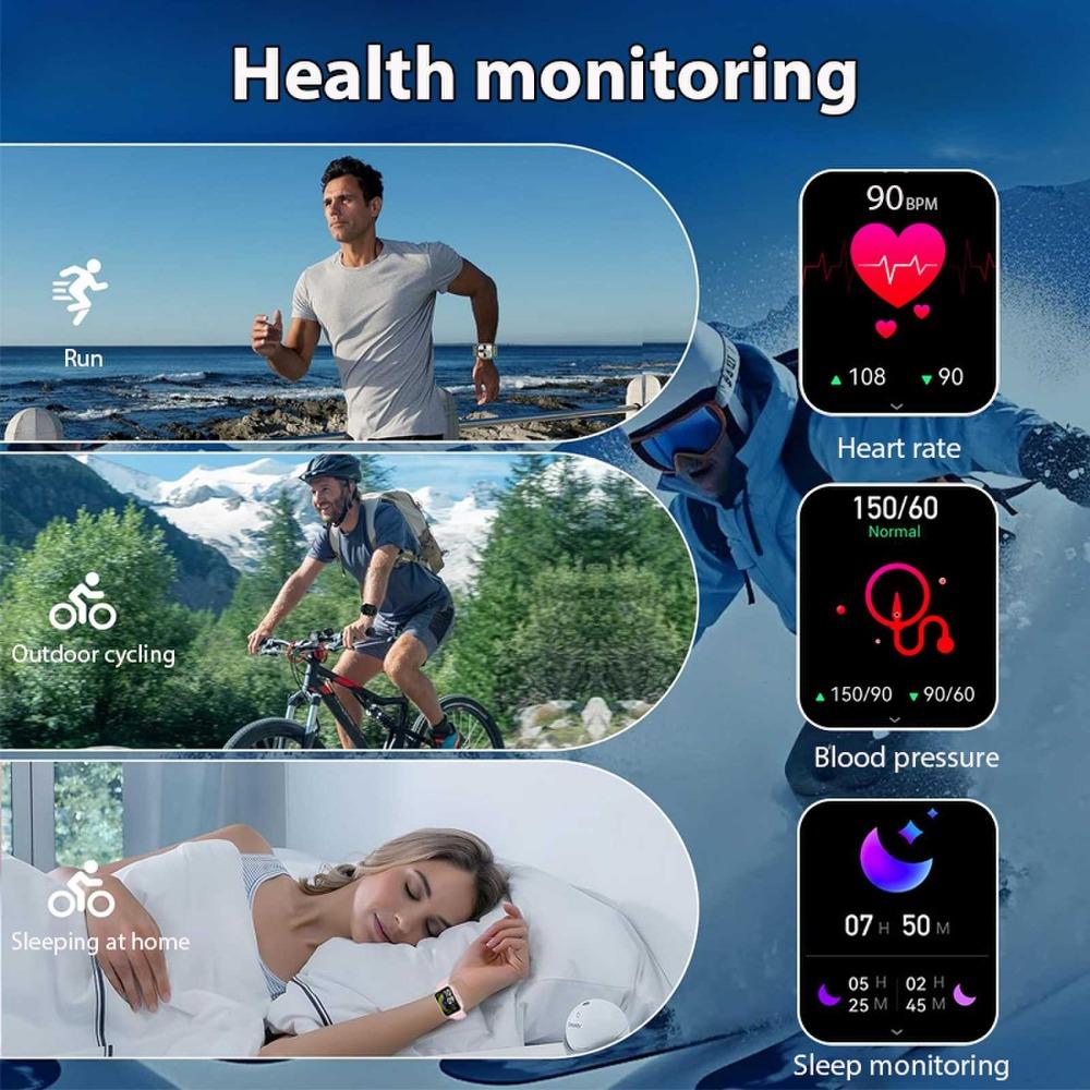 SACOSDING 1.95 Inch Screen Bluetooth Smartwatch for Men Women Long Battery Life Sports Watch Health Monitoring For Android and IOS