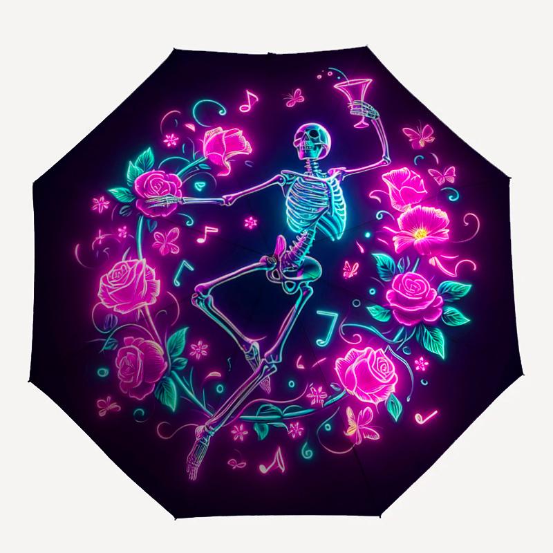 1pc Dancing Skeletons Automatic Practical Umbrella Design, Cute Cartoon Pattern, Portable Outdoor Umbrella, Perfect A037