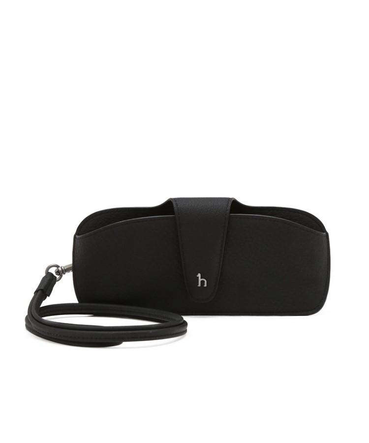 Hejiseumaenaegseseoli Black Logo Decorated Cowhide Glasses Case