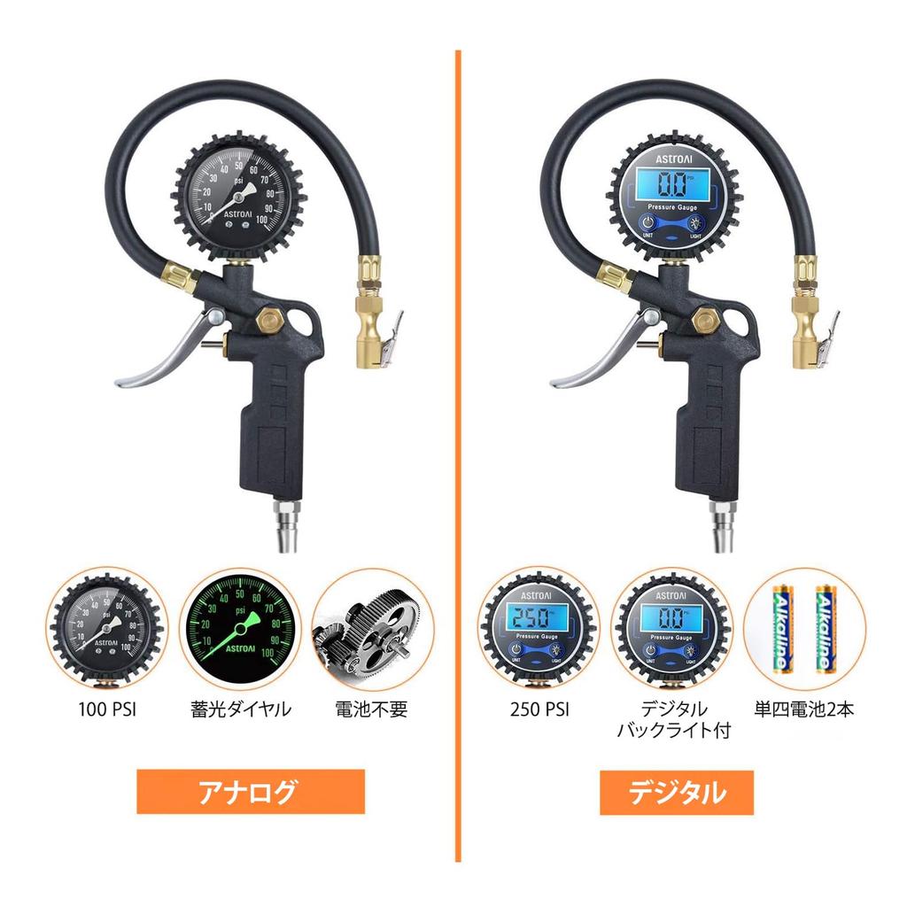 AstroAI Miernik Ciśnienia Powietrza, Miernik Ciśnienia Opon, Pistolet z Końcówką do Pompowania, 100 PSI, 689 KPA, Ciśnienie Powietrza