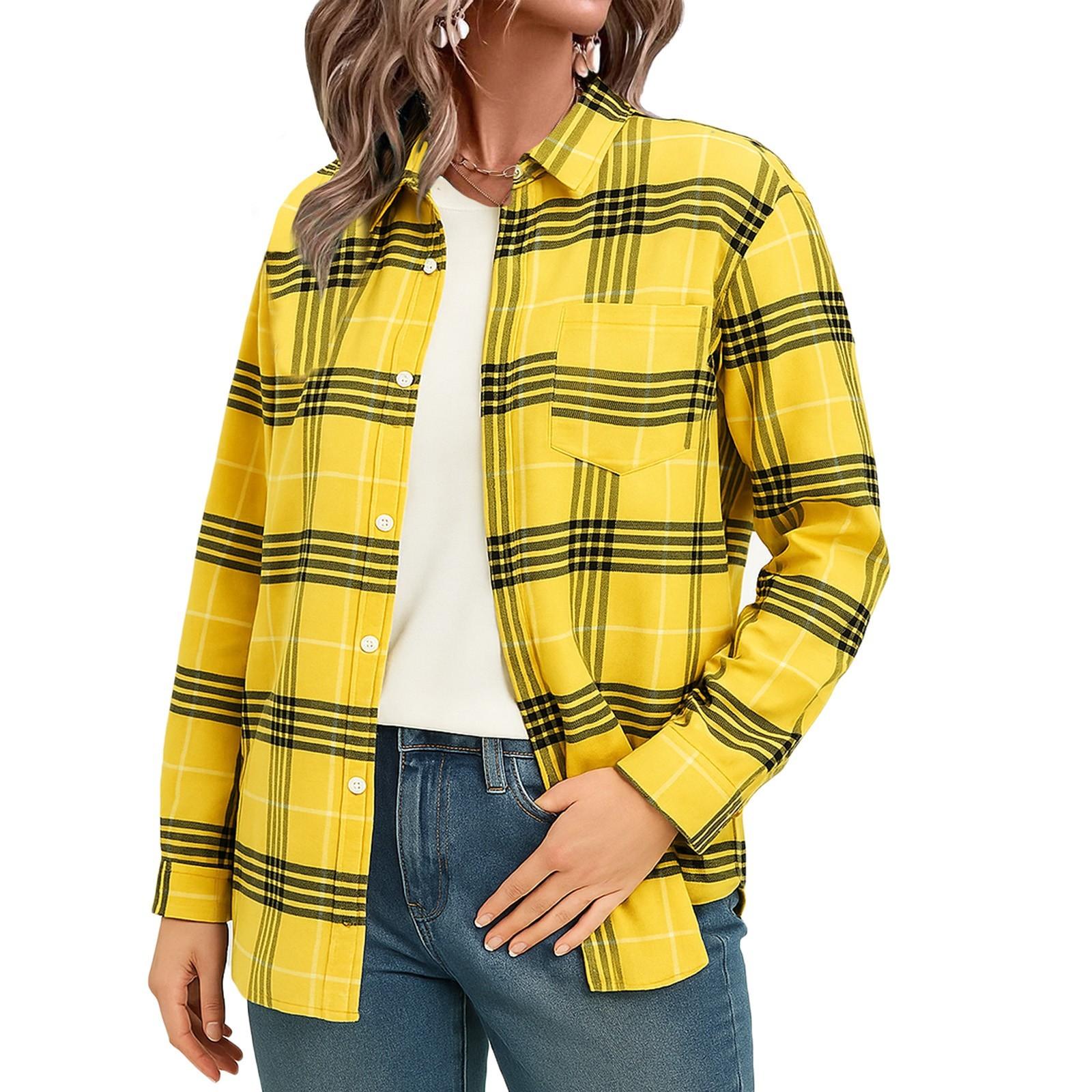 

Женская рубашка с длинным рукавом на пуговицах, куртка с карманом XL жёлтый