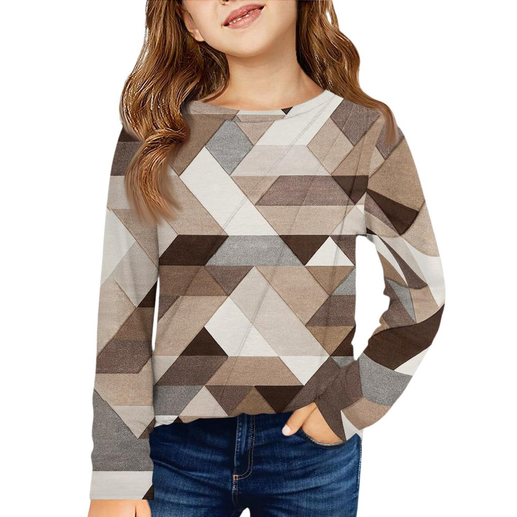Girls' Long Sleeve Tee - Pleated Round Neck Casual Top