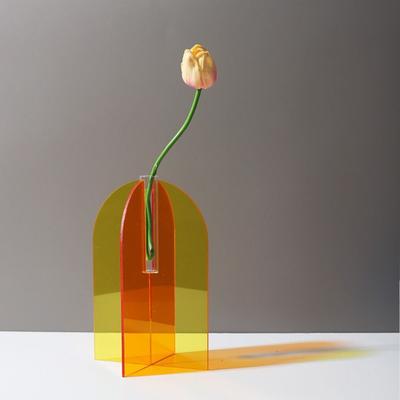 Rainbow Color Flower Vase Art Simple Geometric Acrylic Vase Flower Arrangement Modern Dried Flowers Container Desktop Ornament