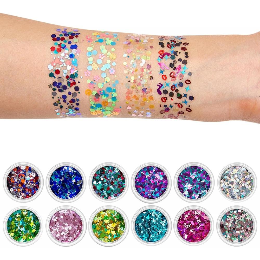 Worpo 4 Box Festival Sequin Powder Fantasy Cosmetics Face Body Eye Hair Nail Festival Loose Art Set 1