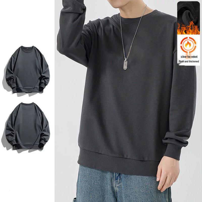 

Men s Round Neck Plus Velvet Sweatshirt - Loose Fit, Long Sleeve, Fashionable Casual Base Layer for Autumn/Winter XL (115-130 kg)