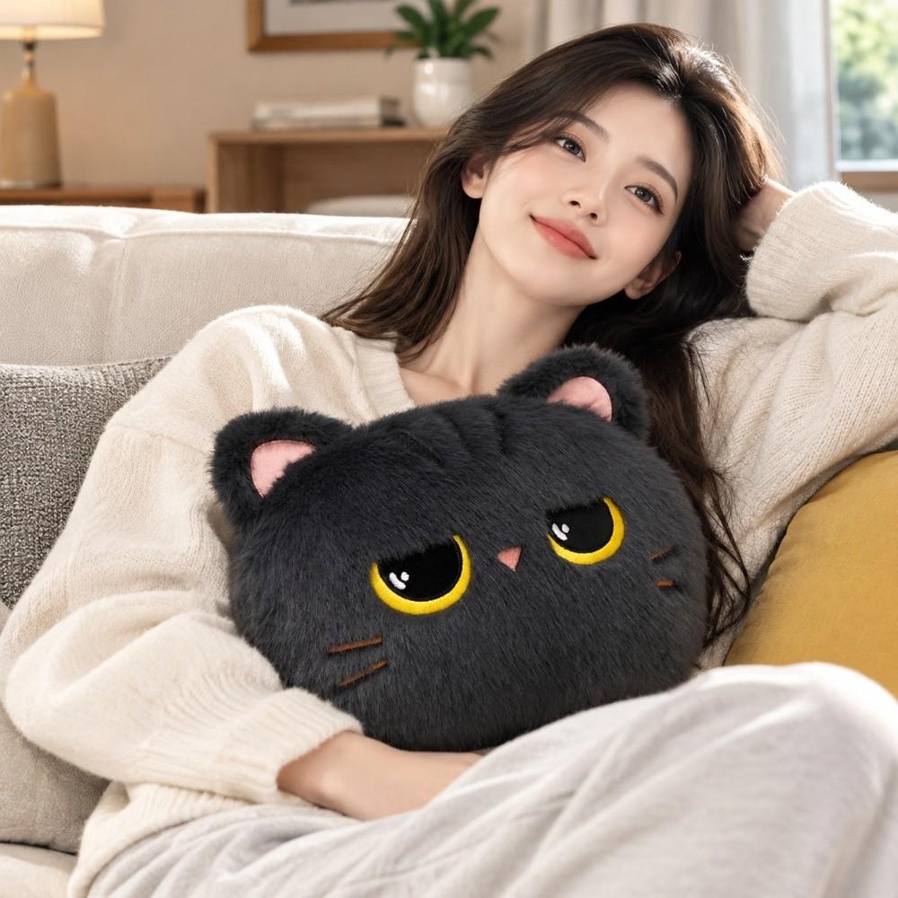 Plush Cat Plush Throw Pillow Super Soft Cat Stuffed Toy Black Cat Plush Toy Birthday Gifts