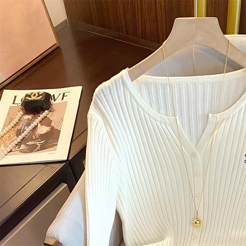 2KWEIRD Mode Stricktops Neu Y2K Stickerei Langarm Strickjacken Pullover Koreanische Mode Streetwear Damenhemden