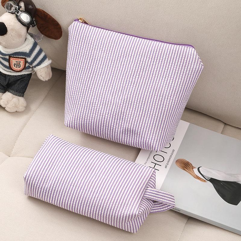 

2 Pcs Set Women s Cosmetic Bags Large Capacity Ladies Stripe Toiletry Bag Makeup Case Travel Female Storage Handbag Clutch Purse фіолетовий