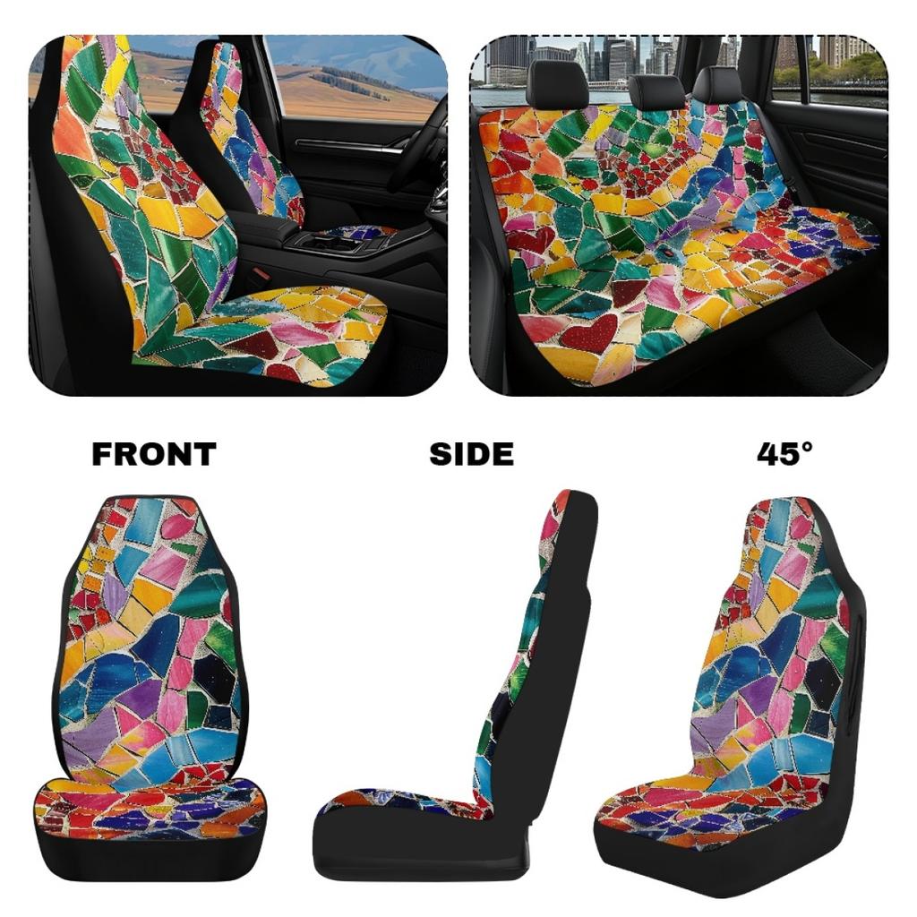 Waterproof Car Seat Covers Full Set Abstract Digital Print Airbag Compatible Front Rear Seat Cushions Non-Slip Protectors for Daily Use