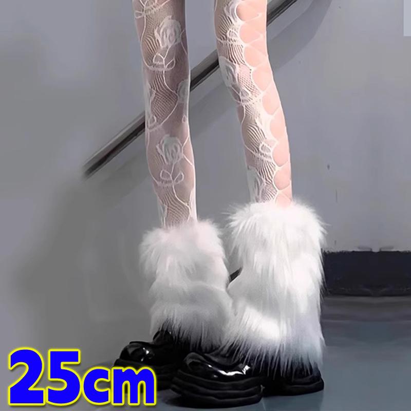 

Women s Artificial Fur Leg Warmers Japanese Lolita Autumn Winter Black White Knitted Socks Legging Warmers For Women 25/40cm as picture