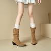Women's high-heeled short boots autumn and winter new suede large-size casual Roman boots
