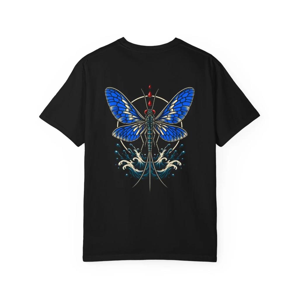 Mayfly River Portal Fly Fishing T-Shirt Black Back Print Comfort Colors 1717