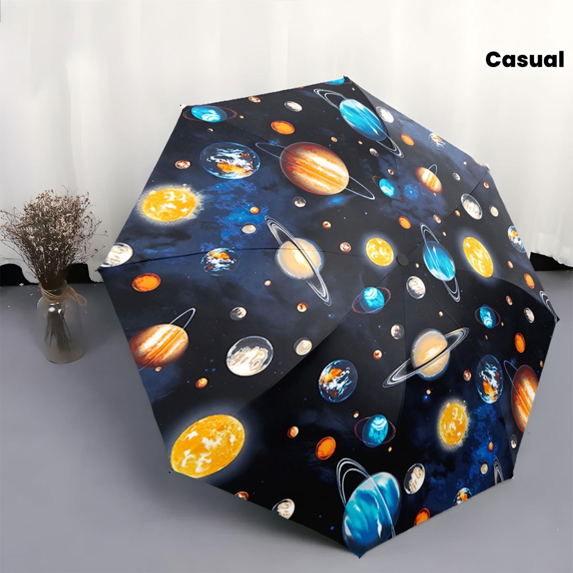 Automatic Folding Umbrella Planetary and space-themed pattern. Portable collapsible design, casual outdoor accessory, Christma
