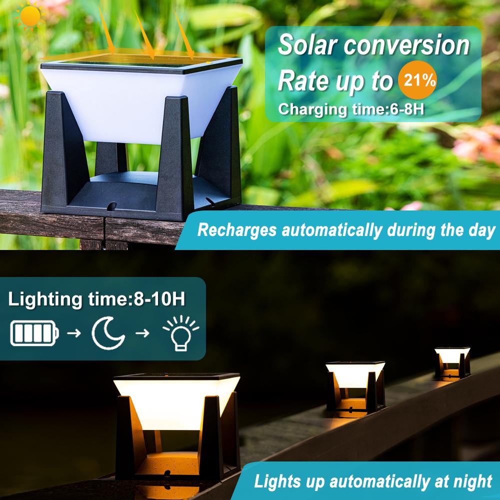 Solar Post Lights Outdoor Solar Pillar Cap Lantern Waterproof 3 Color Mode Fence Post Solar Light Deck Garden Patio Decor
