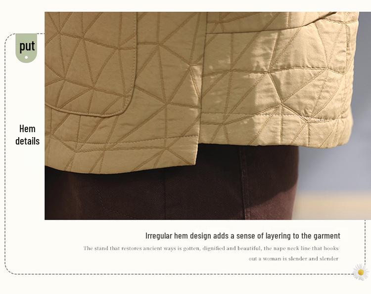 Women's Argyle Embroidered Quilted Cotton Jacket - Korean Style, Loose Fit, Small Size, Winter Outerwear