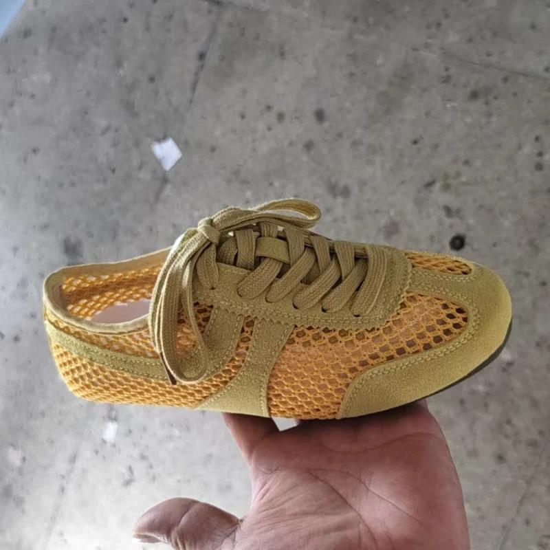 Women 2025 Casual and Comfortable Shoes Summertime Flat Lace-up Shoes Women Genuine Leather Mesh Ventilation Sneakers