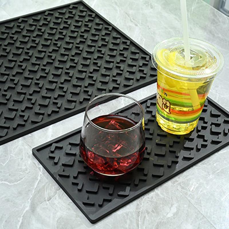 Silicone Coffee Maker Mat Countertop Bar Spill Mats Bar Service Mat Dish Glass Drying Mat For Barista Cocktail Bartender Black