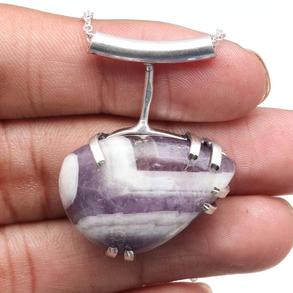 Amethyst  Lace Agate Gemstone Mother's Day Silver Jewelry Necklace 20 In