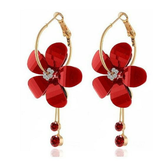 Korean Acrylic Zircon Tassel & Sunflower Stud Earrings Set